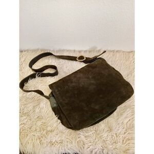 Banana Republic Large Green Suede Messenger Bag Satchel Zip Close Flap Zip Close